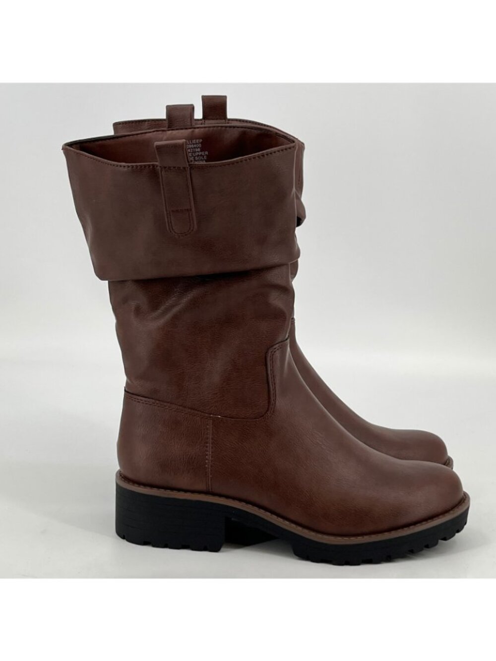 Sun + Stone Nelliee Mid-Calf Boots Brown Size 9 M Faux Leather Zipper Lug Sole - Picture 4 of 11
